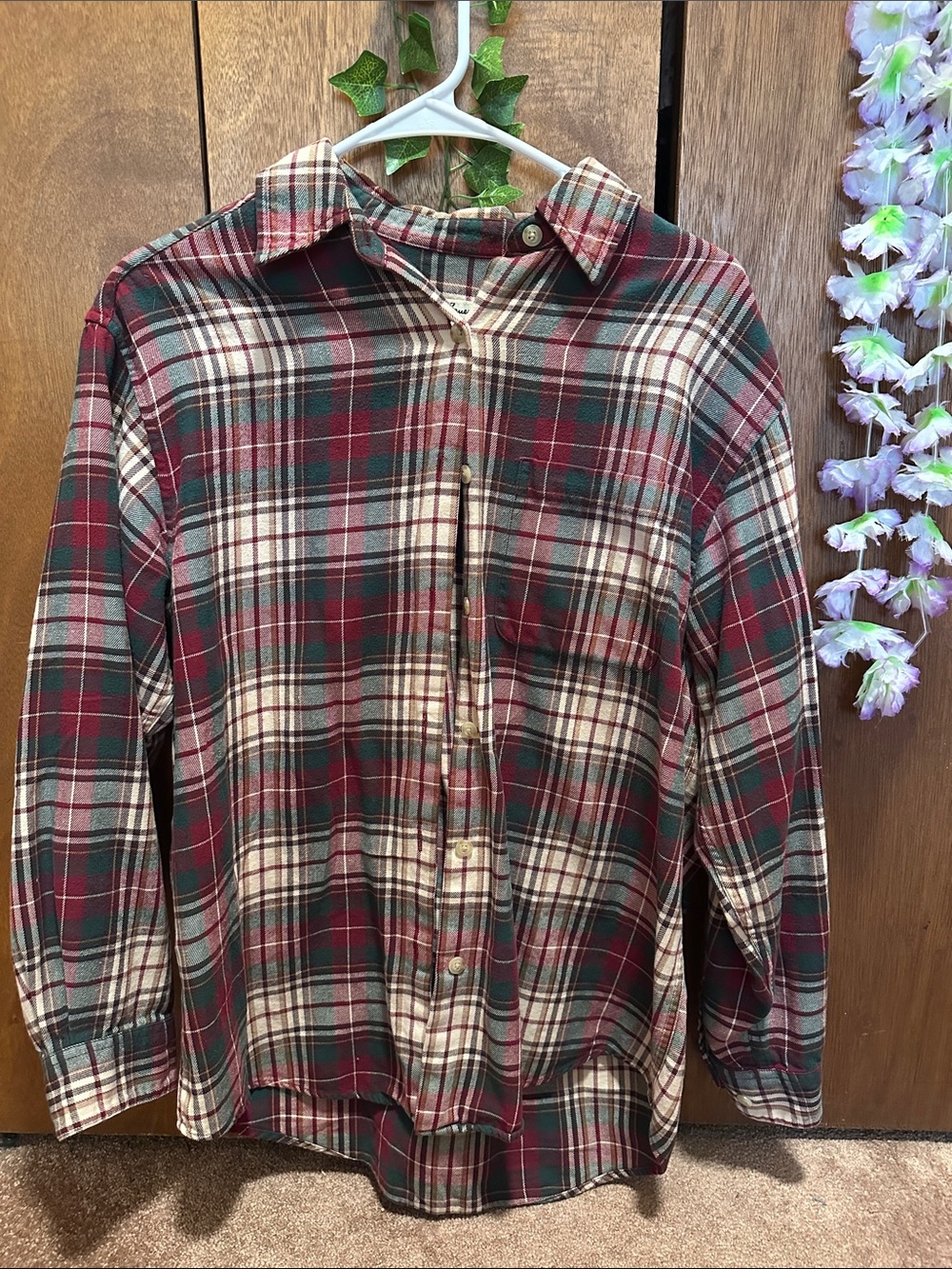 Eddie Bauer Red and Green Plaid Button-Down Shirt